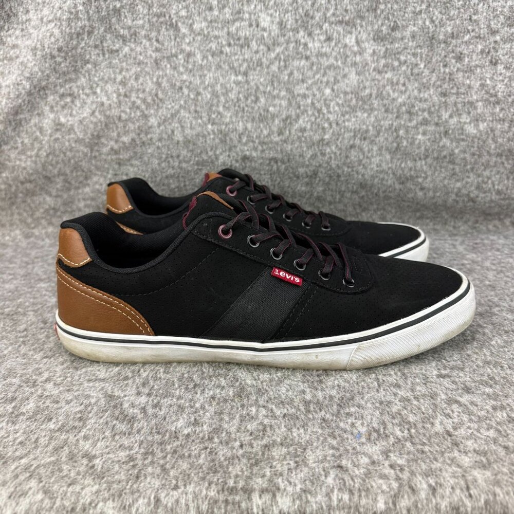 ✅Mens 12 Levis Miles Black Tan Low Top Skater Sneakers Casual Comfort Skate Shoe